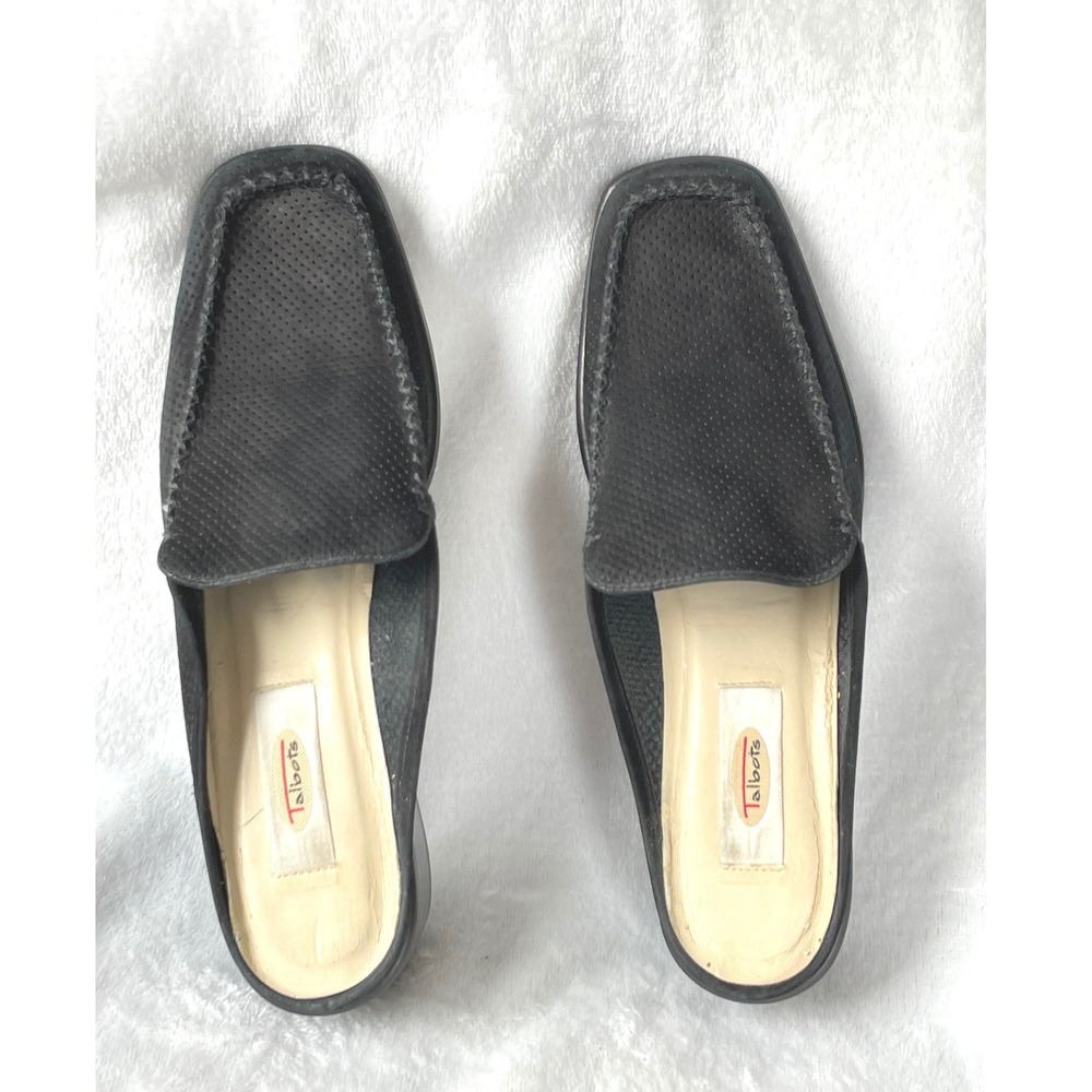 Talbots‎ Women Mules 6.5 AA Heeled Loafer Black Perforated Leather Brazil